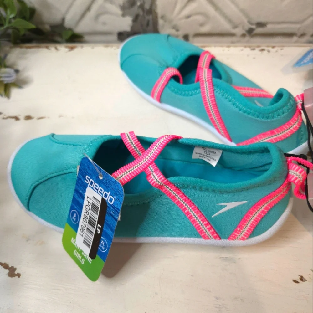 Speedo Toddler Girls' Mary Jane -Water Shoes- Turquoise/Aqua and Pink Size S NWT